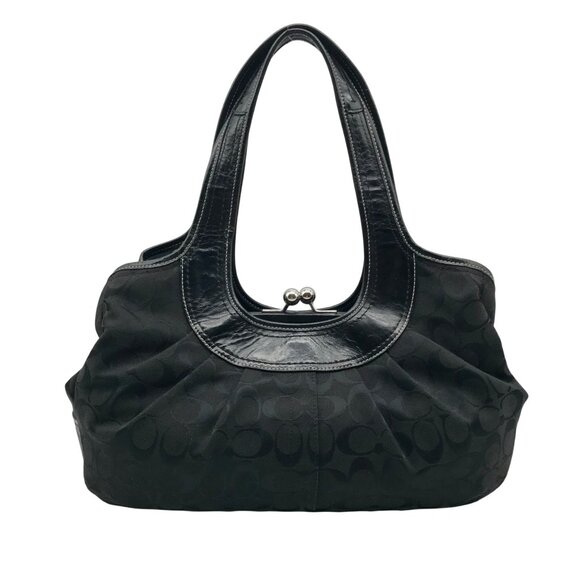 Coach Handbags - Coach Black Monogram Canvas And Leather Ergo Kiss Lock Shoulder Bag F14380